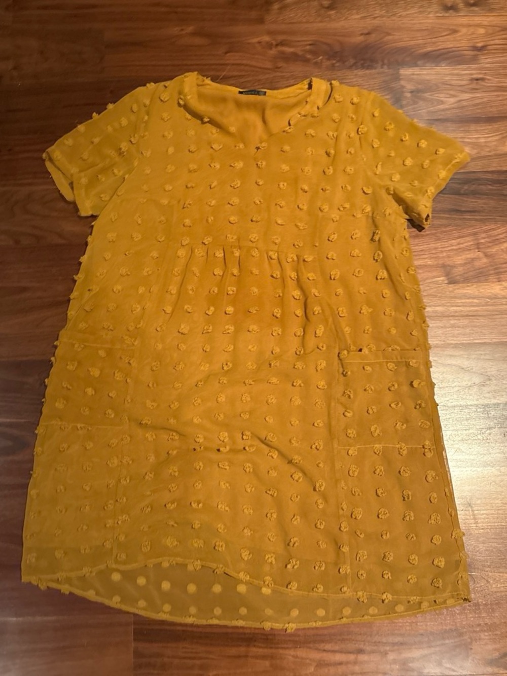 Textured Mustard Short-Sleeve Midi Dress